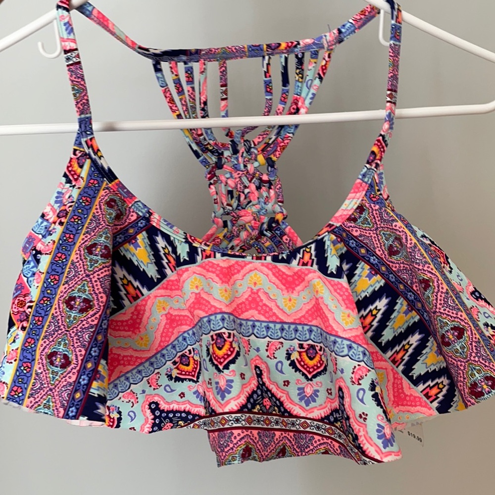 Patterned Braided Racer Back Bikini Top